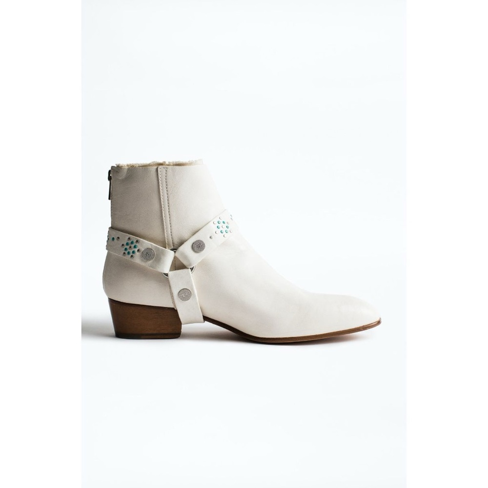 Zadig & Voltaire White Ankle Boots with Studded Strap Brand New Sz 39/ 8.5 US sz